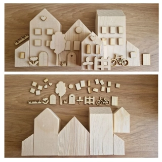 Dřevěné domečky - sada s doplňky