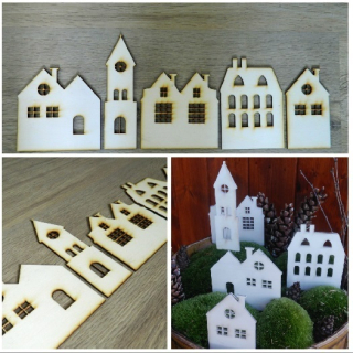 Překližkové výřezy - Domečky sada 5 kusů